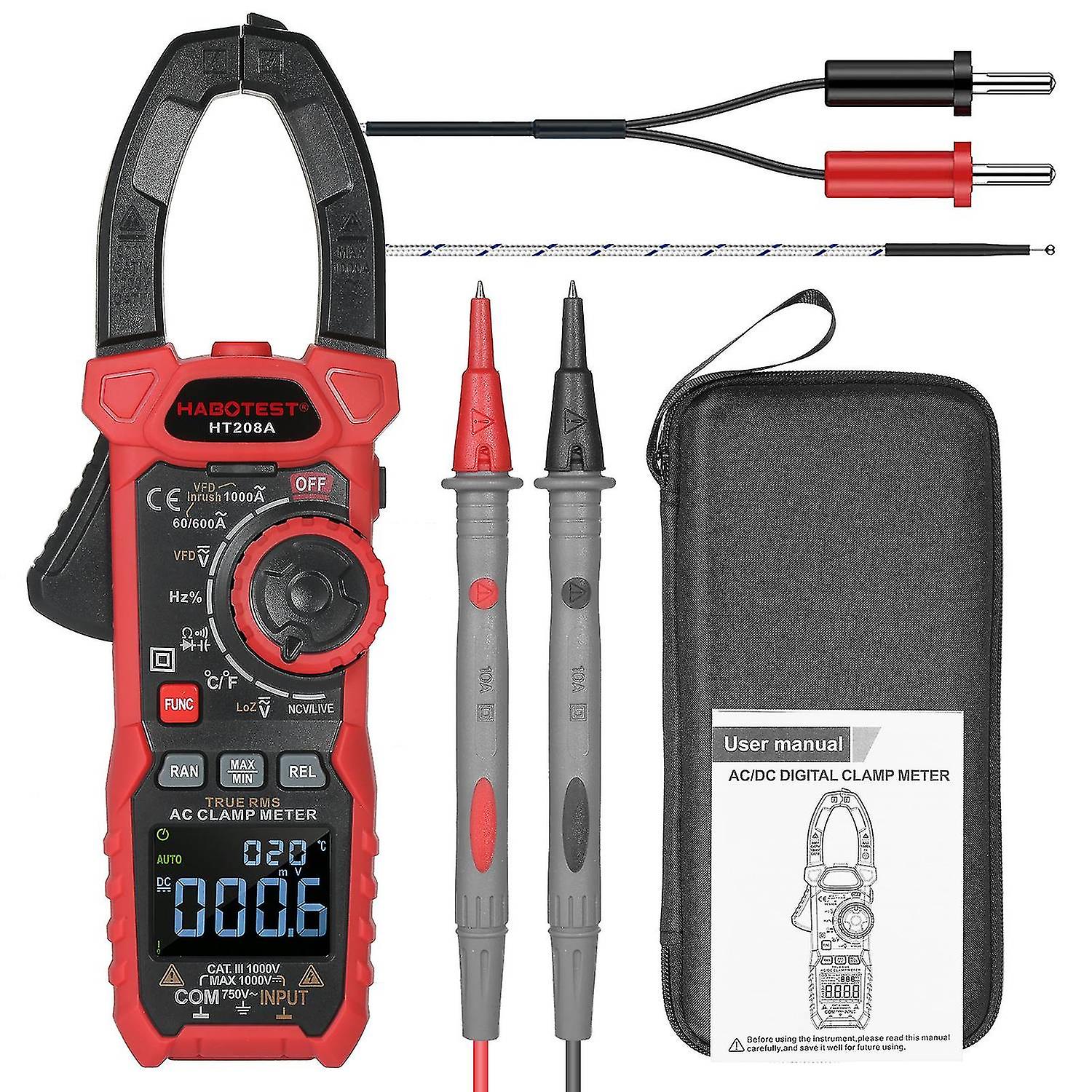 HABOTEST AC Digital Clamp Meter True-RMS Multimeter Anto-Ranging Multi Tester Current Clamp with Amp