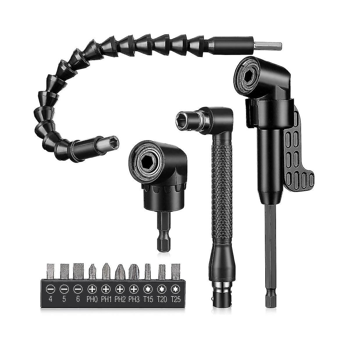 14 Pcs Flexible Drill Bit Extension Set 1/4 Inch Hex Bendable Drill Bit Extension 105 Right Angle Drill 90 Right Angle