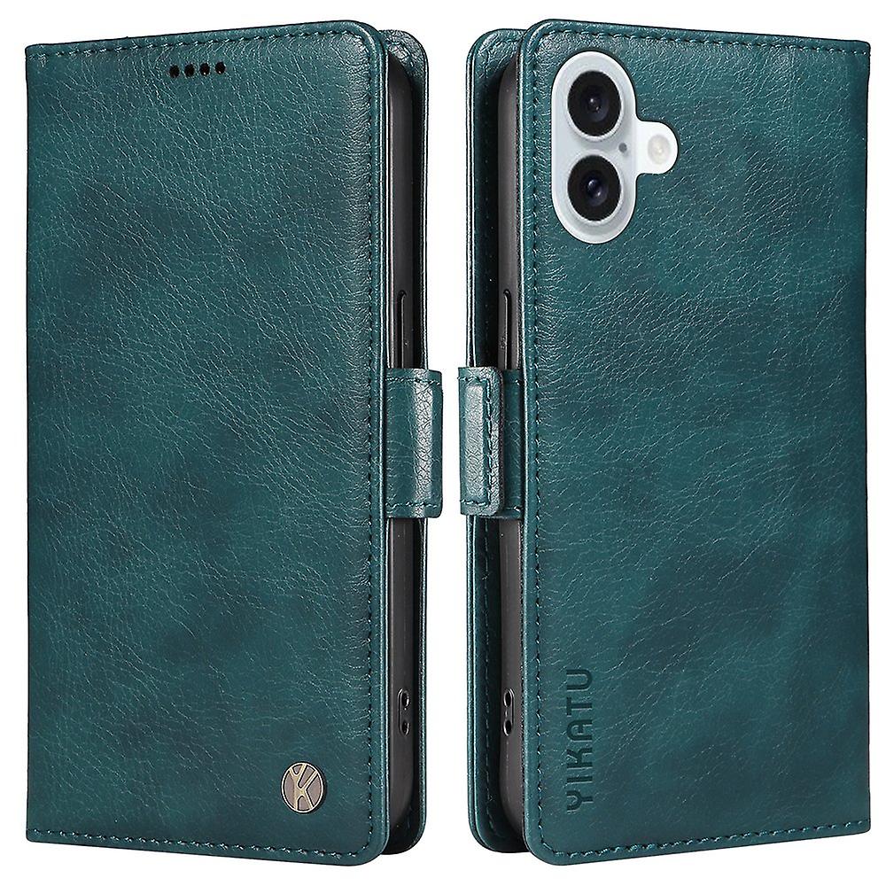 YIKATU YK-007 For iPhone 16 Plus Case Litchi Texture Wallet PU Leather Flip Phone Cover - Blue