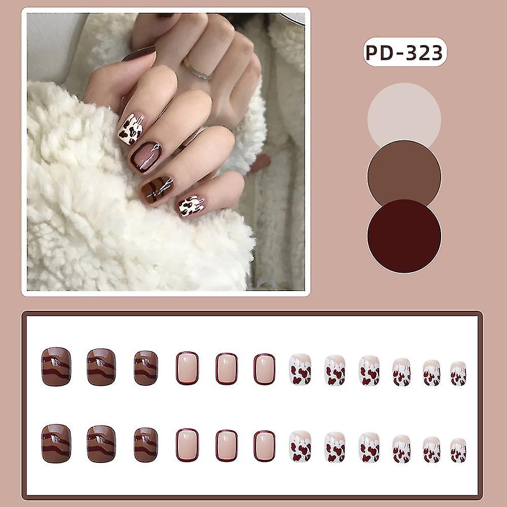 24pcs Red White False Nails Short Full Cover False Nails