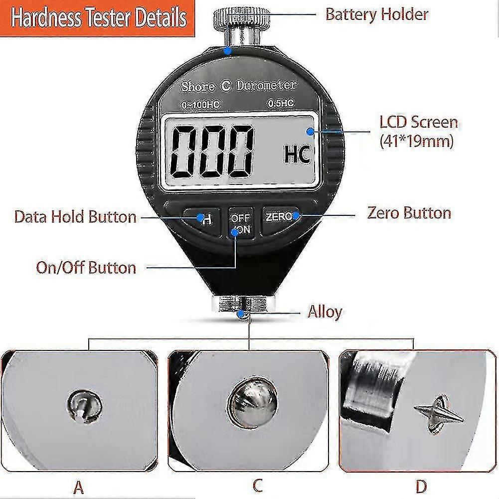Digital Display Hardness Tester,portable 0-100hd Hardness Meter Digital Durometer Scale With Lcd Di-dt