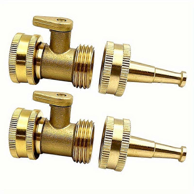 2 Sets, Spray Nozzle With Close Valve Solid Brass, GHT 3/4" Thread Connection, High Pressure Water Hose Jet Nozzle With Shutoff Valve, Gardening Lawn