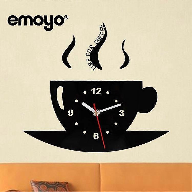 Cup Time for Coffee Modern Kitchen - 3 D Wall Clock - Black