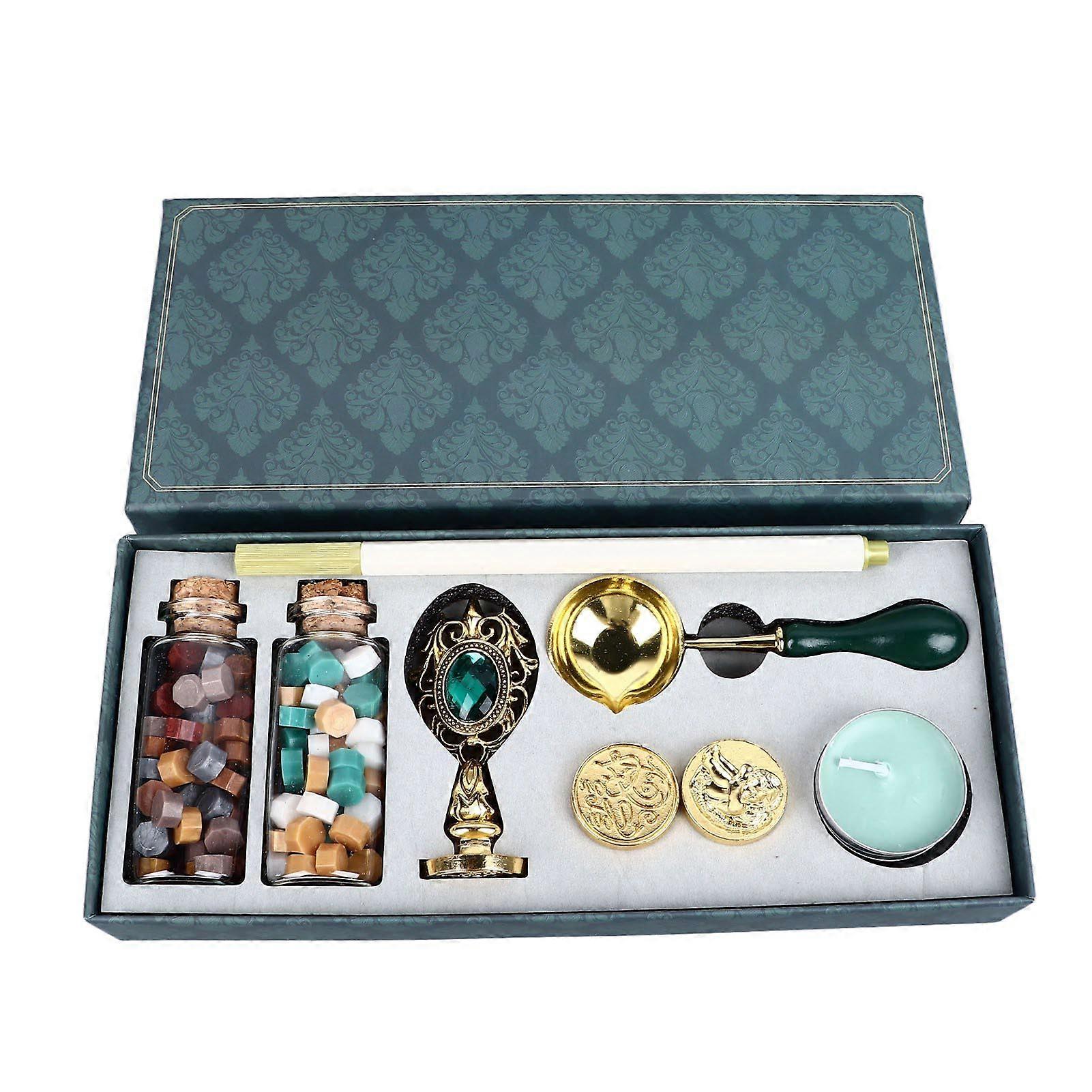 Wax Stamp Seal Retro Style Detachable Handle Carved Pattern Easy Operation Wax Seal Stamp Kit with Wax Beads Spoon