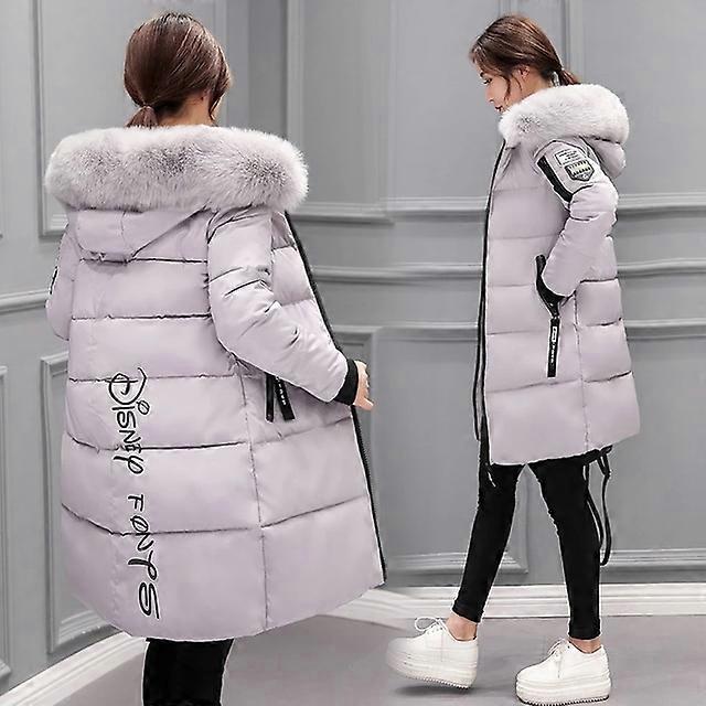 2024 Vinterjacka Kvinnor Parkas Stor Pälskrage Huva Tjock Varm Lång Kvinnlig Kappa Casual Ytterkläder Dun Bomullsjacka Parkas