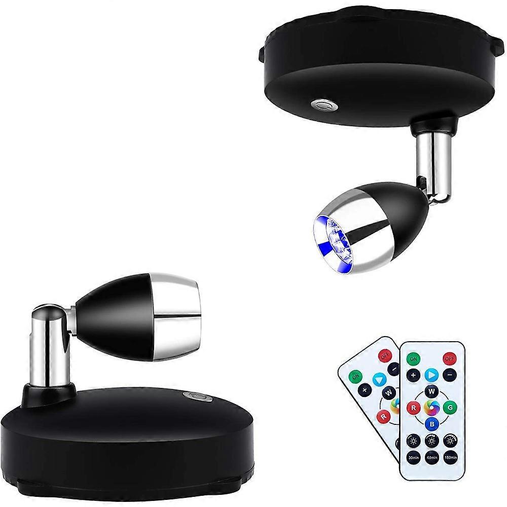 Luzes operadas por bateria sem fio do holofote, refletores LED reguláveis com luz de parede giratória remota