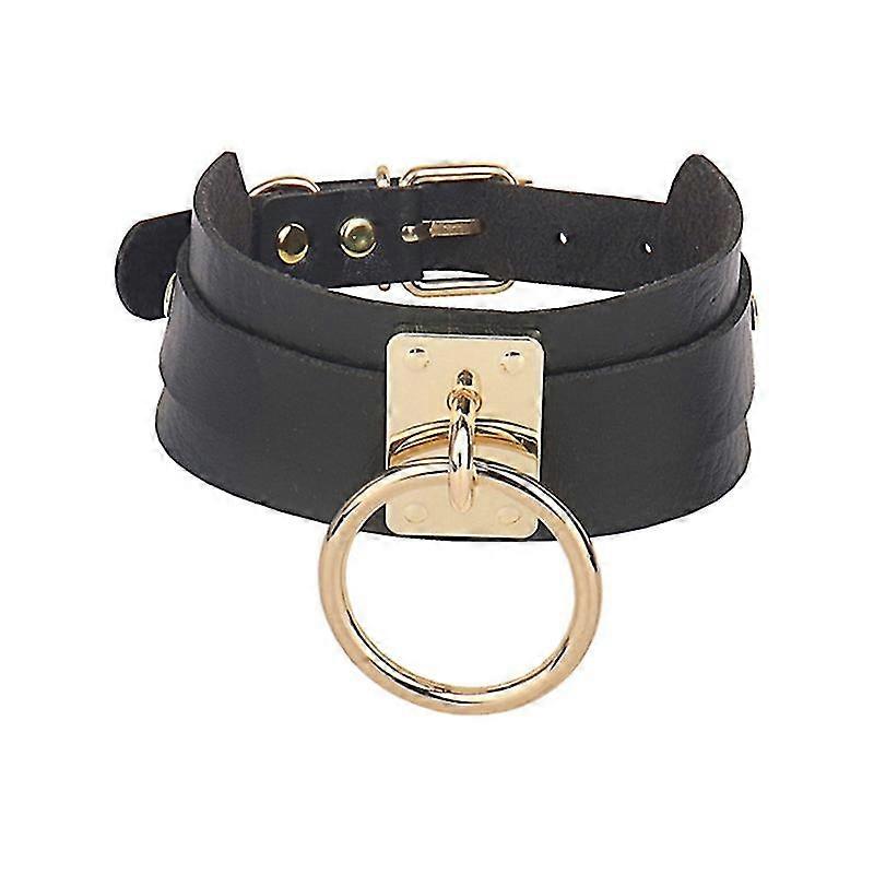 Justerbar Pu-läder Choker Halsband Mjukt Läder Cirkel Punk Choker Halsband