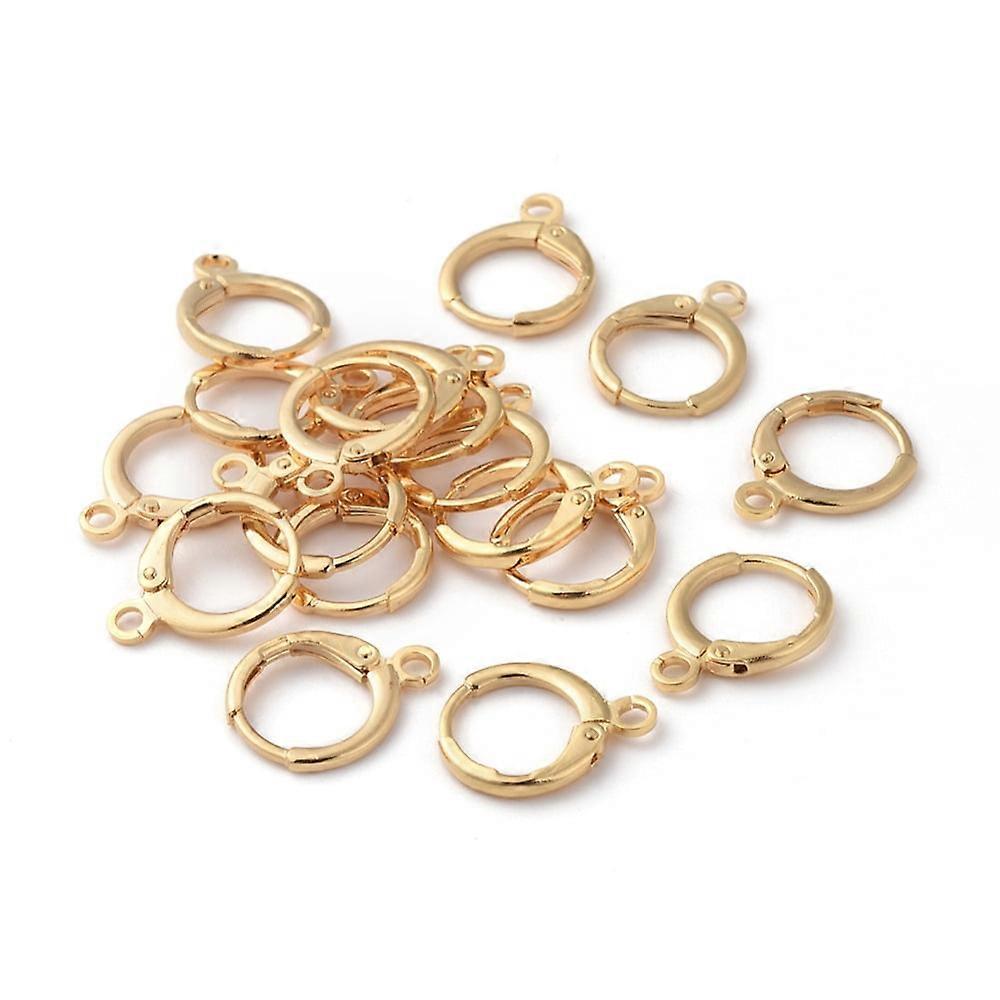 10pc Brass Huggie Hoop Earring Findings with Loop Ring Real 18K Gold Plated 15x11.5x2mm Hole: 2mm Pin: 0.8mm