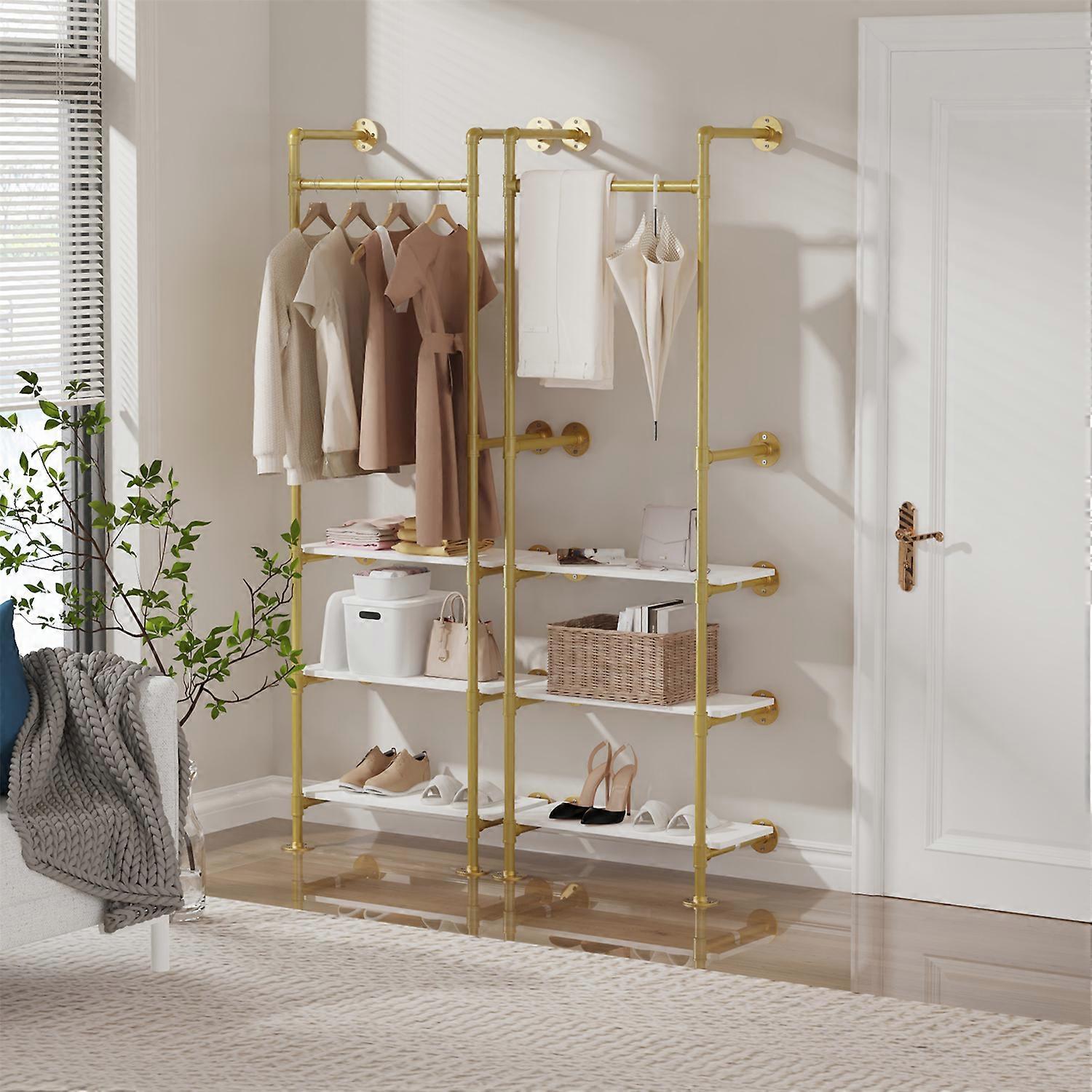 Floor/Wall Corner Clothes Rack Entryway Hall Tree Garment Coat Stand with Shelf