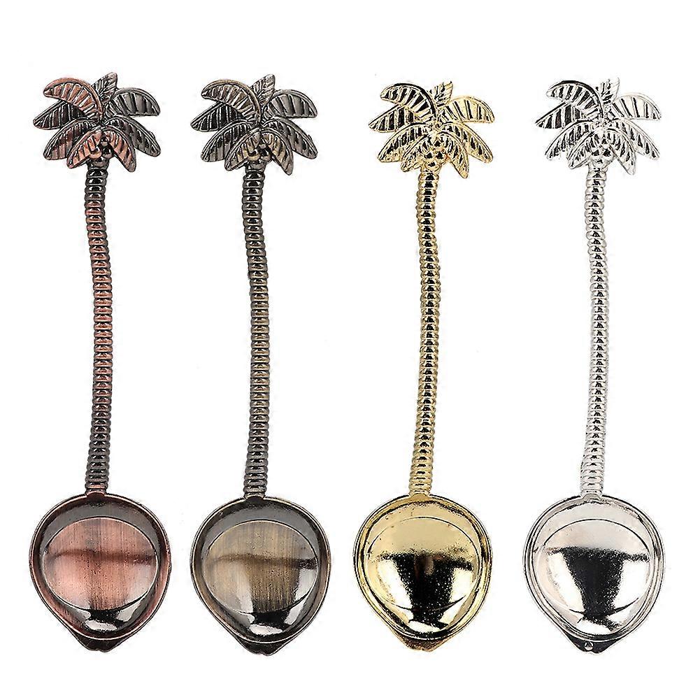 4pcs Coconut Tree Shape Vintage Dessert Spoon Coffee Drinking Stirring Spoons