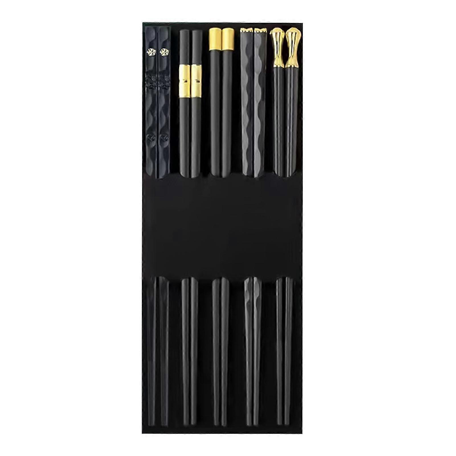 5 Pairs Reusable Alloy Chopsticks Anti-Slip Sturdy Chopsticks Set For Home Restaurant