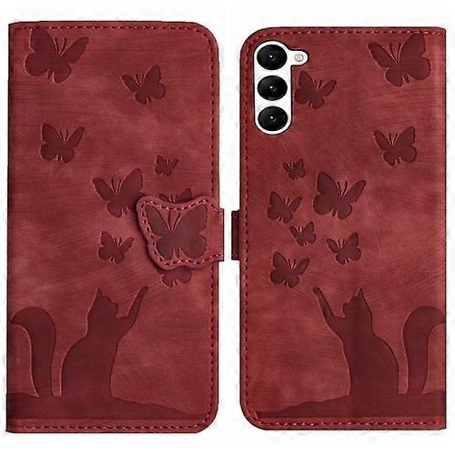 För Samsung Galaxy S23 5G Butterfly Cat Prägling Flip Läder Mobiltelefonfodral