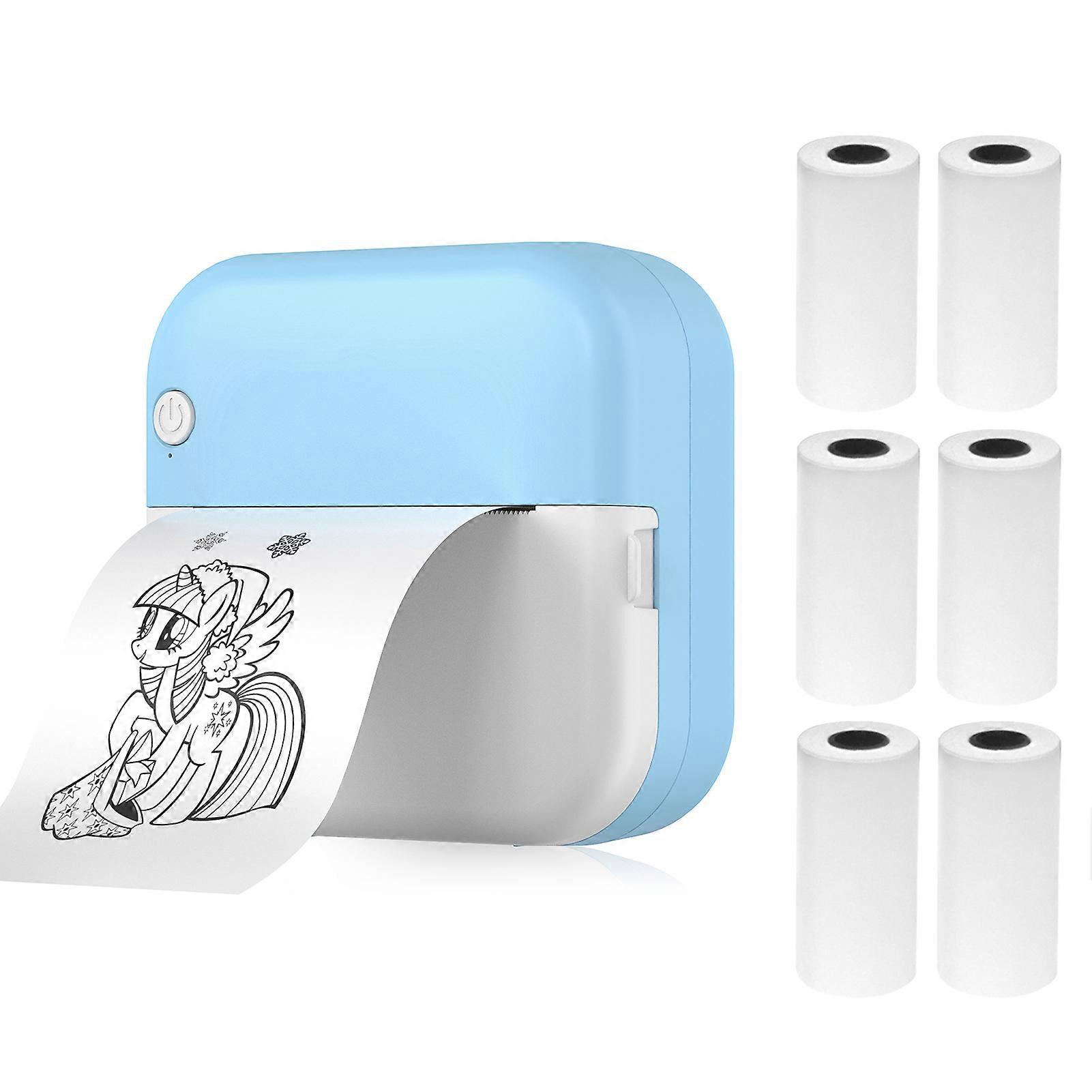 Mini Thermal Printer Multifunction Portable Sticker Maker Instant Photo Inkless Printing Support BT Connection for Smartphone with 6 Paper Roll 57mm C