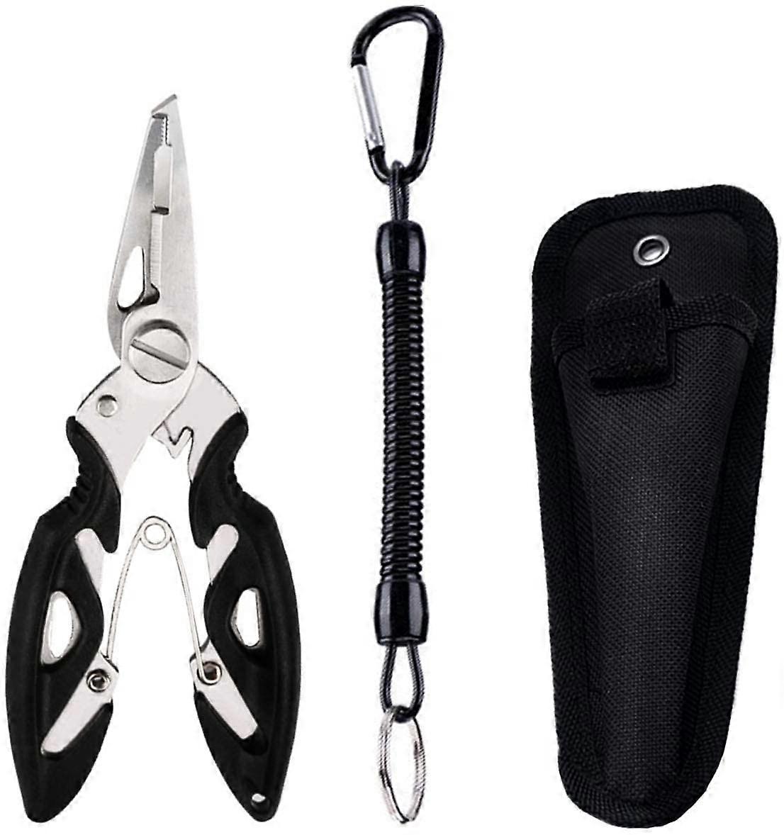 Fishing Pliers Multi Function Hook Remover Stainless Steel Wire Cutters With Sheath Lanyard