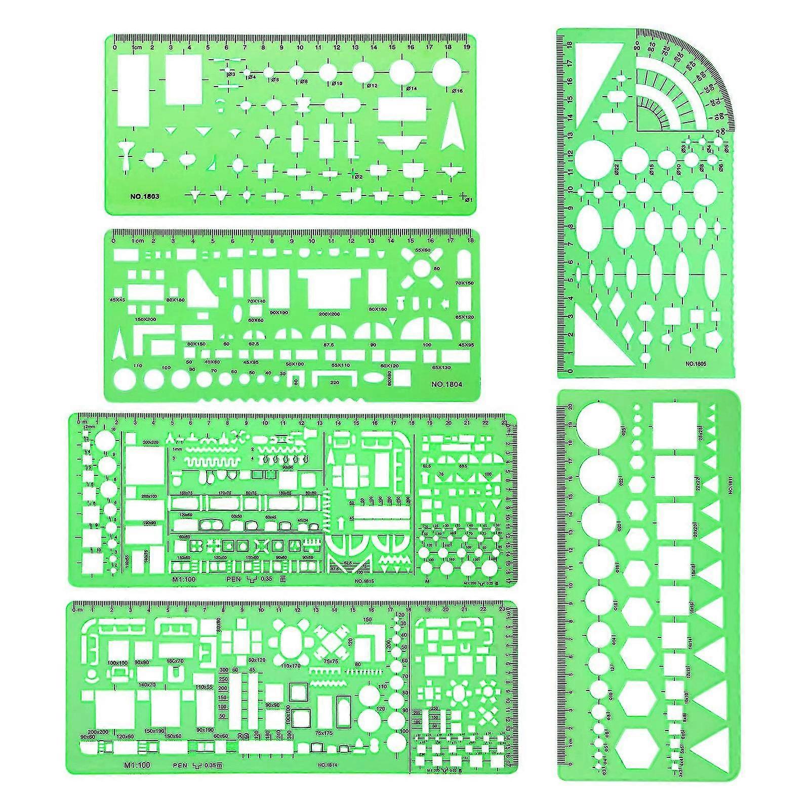 6 Pcs Architect Multi Purpose Drawing Template Set House Plan Interior Design And Furniture Drafting Tool Ruler