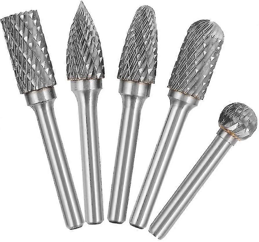 5 Pcs 6mm Shank 10mm Head Tungsten Carbide Double Cut Rotary Burr Set For Woodworking Engraving Die Grinder Carving Burr Bit Set