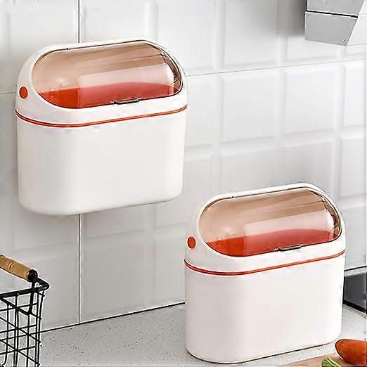 Lint Bin, Mini Desktop Trash Can with Lid for Office Countertop, Mountable Tiny Wastebasket for RV, Dorm, Freezer, Laundry (Orange)7.3*3.7*7.8 inch
