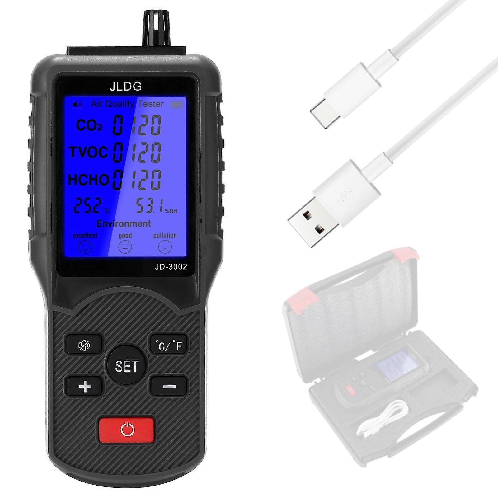 Temperature Humidity Measuring Device Multifunctional Air Quality Tester CO2 TVOC Meter with USB Cable