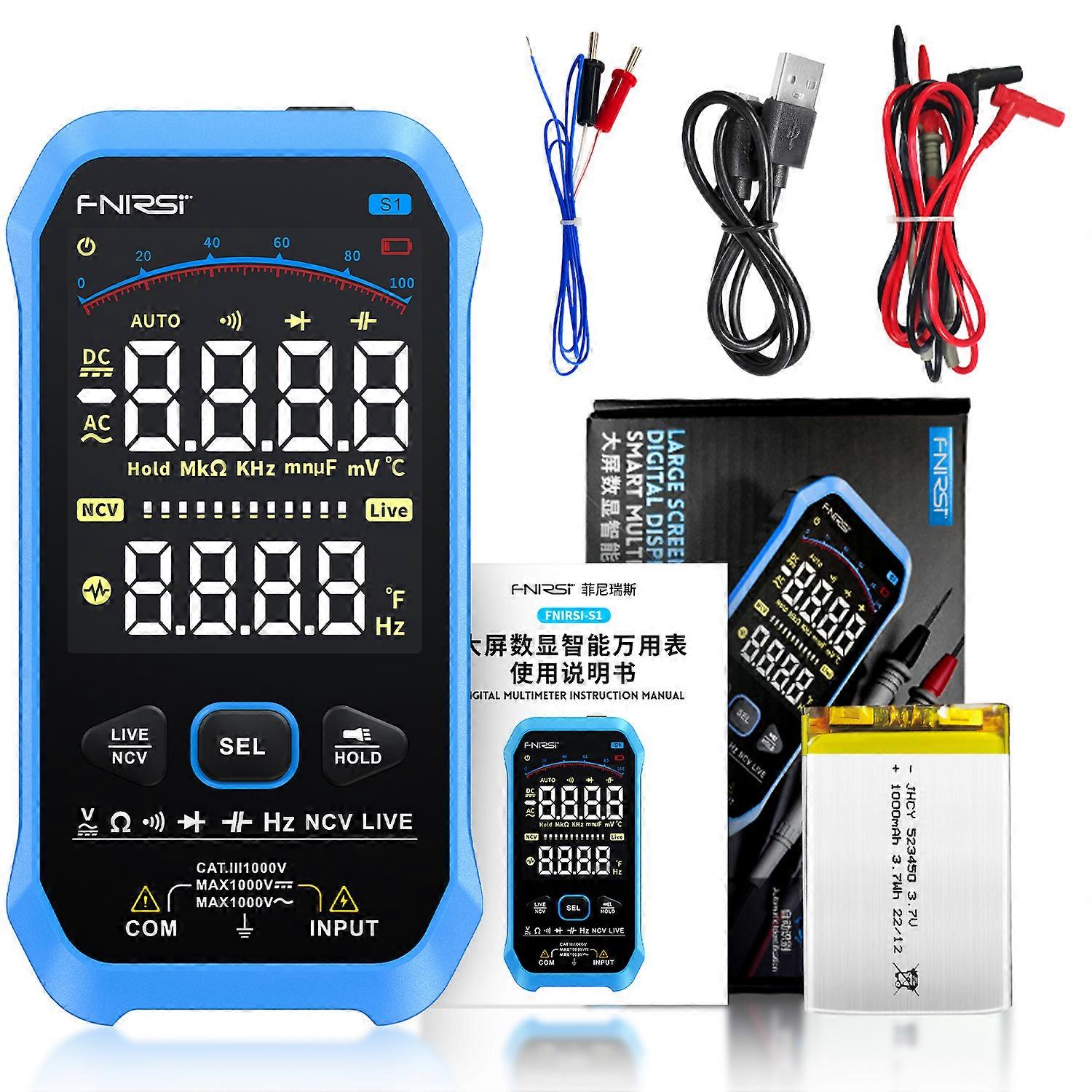 S1 Smart Digital Multimeter 9999counts AC DC Tensione Resistenza Capacità Diodo NCV Hz Live Wire Color Display Tester