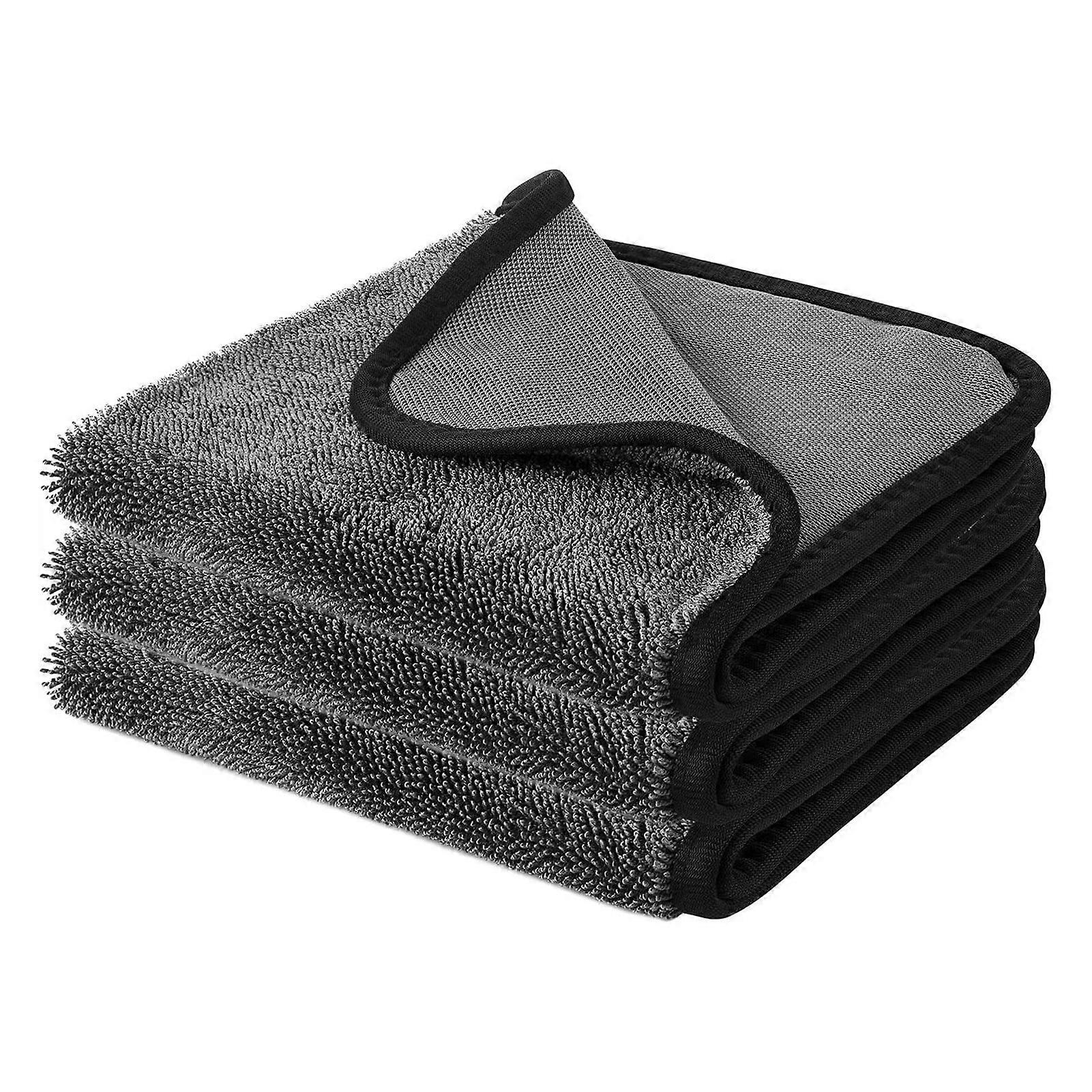 3 Pcs Car Cleaning Towels Easy Water Absorbent No Wiping Mark Left Double-layered Reusable Microfiber Shiny Wipe Cloth for Hands And Face Quick-Drying