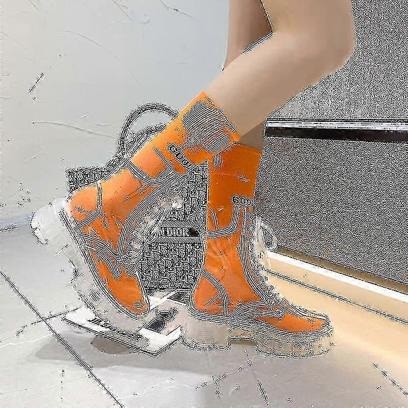 Femmes Imperméable à l’eau Transparent Plate-forme Bottes Dames Clear Lace Up Rain Shoes