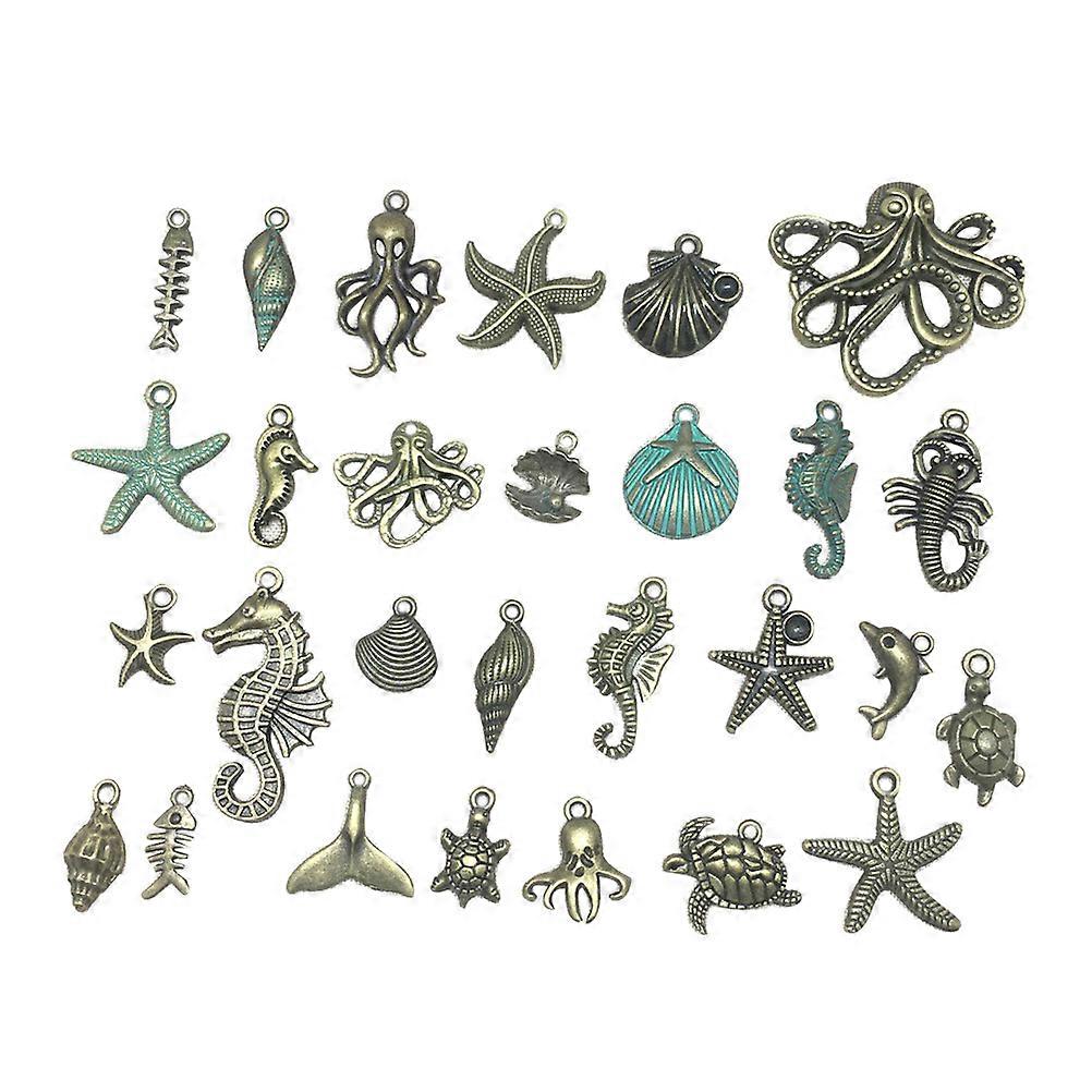 56 adet Takı Yapımı Charms Karışık Pürüzsüz Deniz Hayvan Metal Charms Kolye DIY Kolye Bilezik Takı Yapımı ve İşçiliği (Antik Bronz)