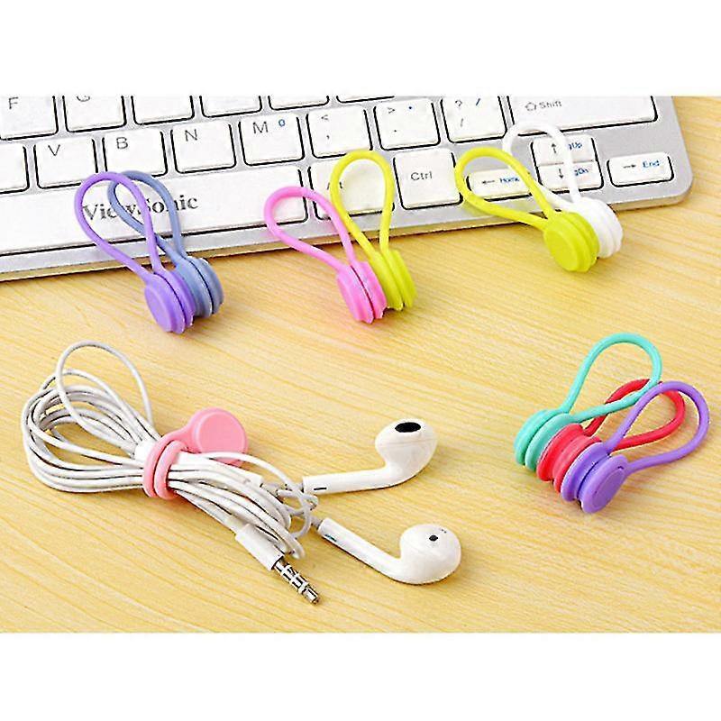 8pcs Multi-purpose Magnetic Earphone Winders Silicone Cord Organizer Wire Holder Cable Bookmark Keychain Management (mixed Color)