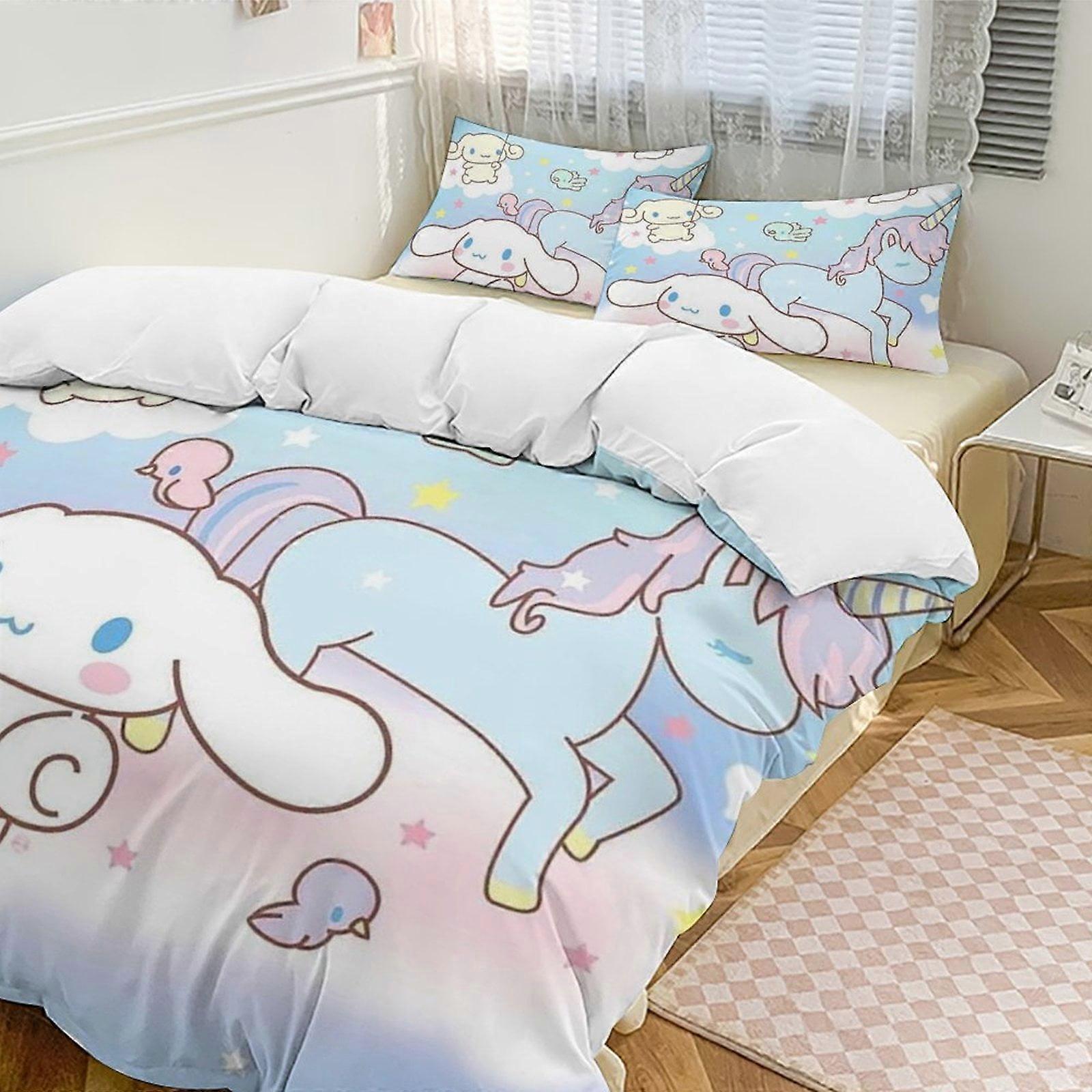 Zm575 Cinnamoroll 3-Piece Twin Bed Set - Includes 1 Single Comforter And 2 Pillowcases Bedding - Fade Resistant Microfiber Lc575