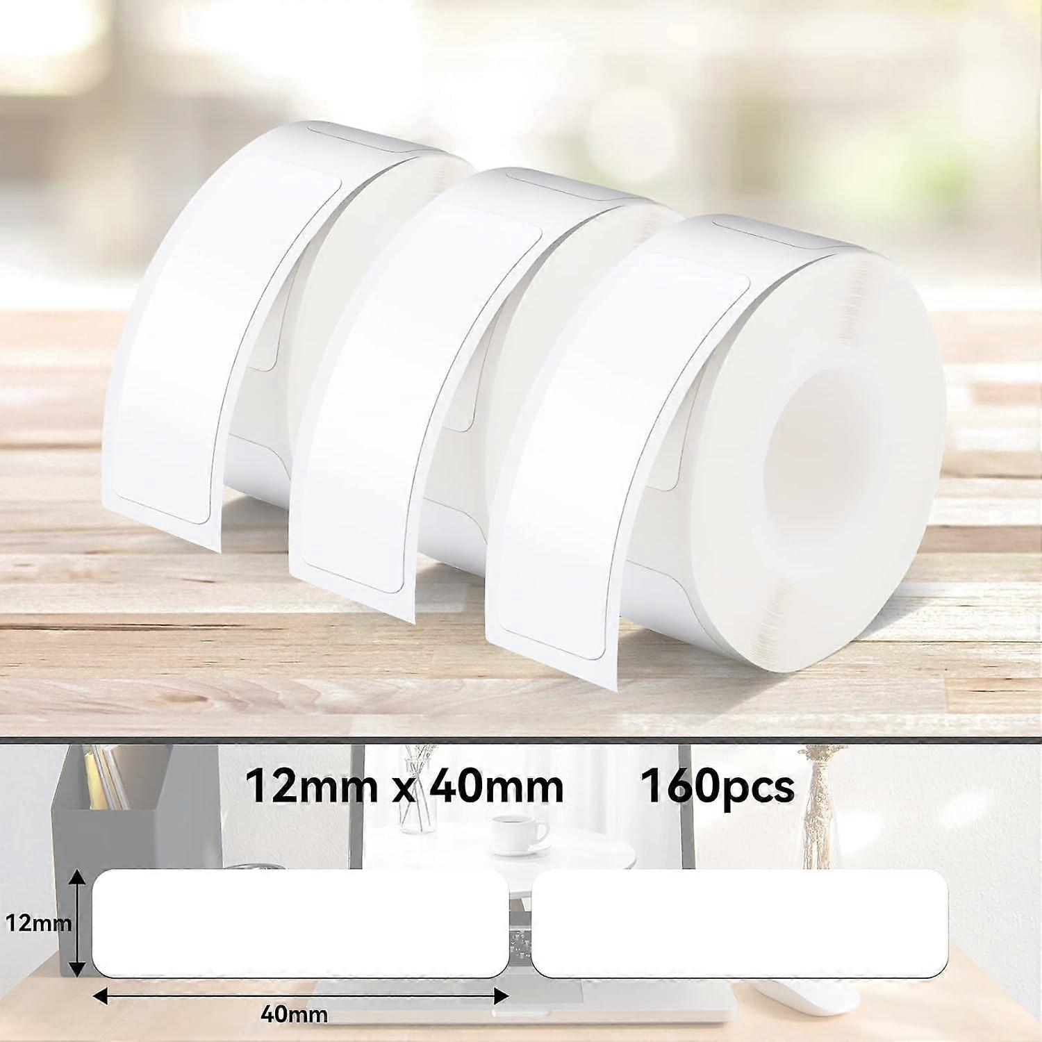 P15 Labels, 3 Rolls 12mm*40mm Self-Adhesive Thermal Label Tape, Compatible with P15 Label Printer, White, 160 Labels/Roll