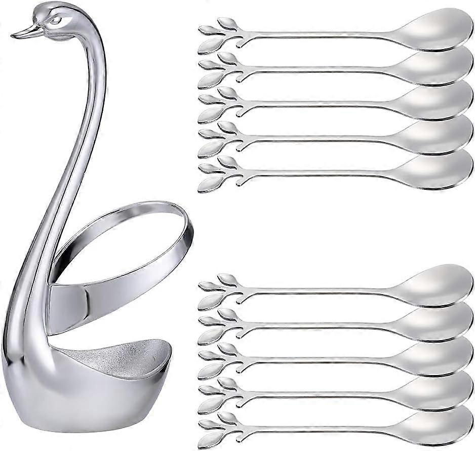 Uta Stainless Steel Black Leaf Coffee Spoon Appetizer Fork-AnSaw 10 Pcs Creative Tableware Dessert S