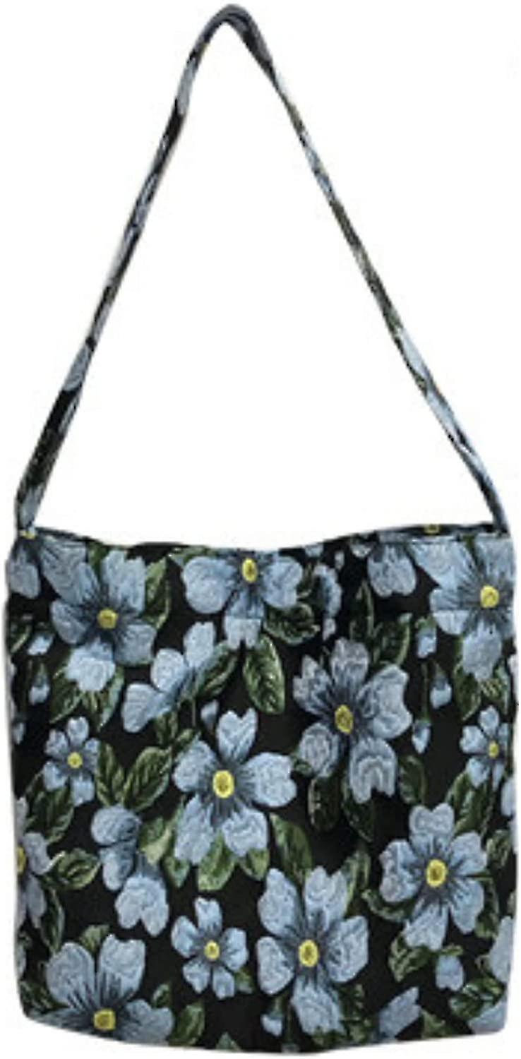 Borsa in tela per studenti con borsa a tracolla a fiore blu francese borsa a tracolla retrò per ragazze da donna (d-4)