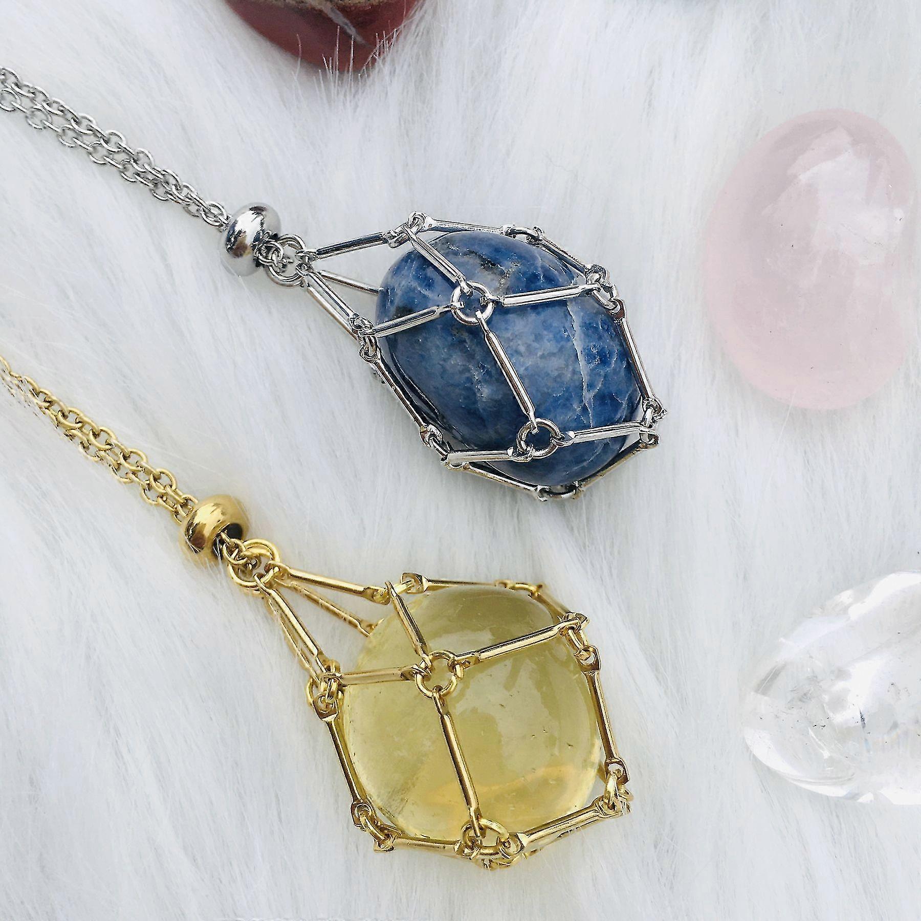 Collana di supporto di cristallo fatta a mano gabbia in acciaio inossidabile per pietra, collana con ciondolo di cristallo, gioielli di quarzo con pietre preziose per le donne e gli uomini
