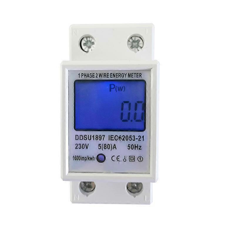 Digital LCD AC Current Meter HutschRail Rail KWh Electricity Meter 5 (80) Amp 1 Phase 2 Pin 2 Pin