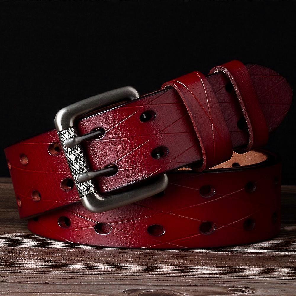 Herrläder Dubbel nålspänne Classic Tow Row Hole Jeans Bälte Cowboy
