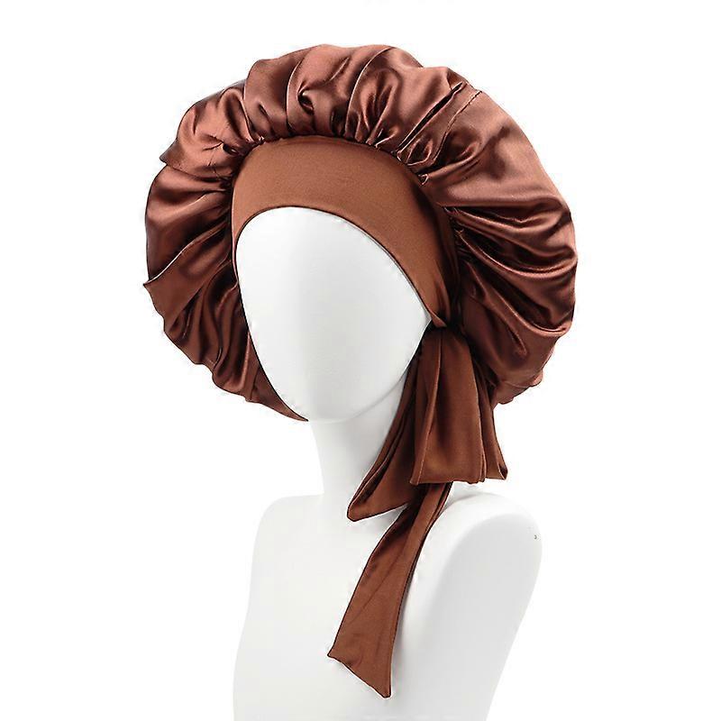 Solid Color Women's Long Hair Sleep Cap With Elastic Ribbon And