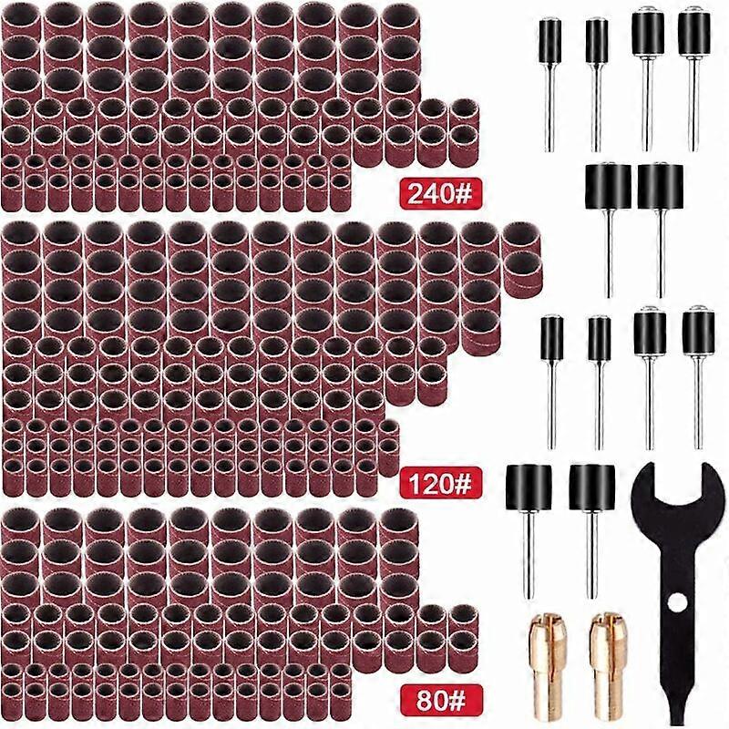 345 kpl hiomarumpusetti, jossa 330 kpl hiomarumpu, 12 kpl rumpukara, 2 kpl itsekiristyvä istukka ja 1 kpl jakoavain Dremel Rotaryyn