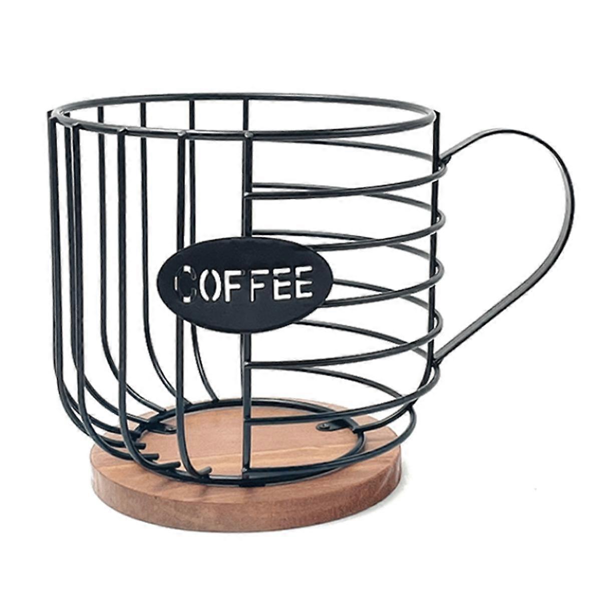 Coffee Pod Holder Coffee Pod Basket Wire Coffee Pod Storage Wooden Base Organizer for Kitchen Family Countertop Pod B