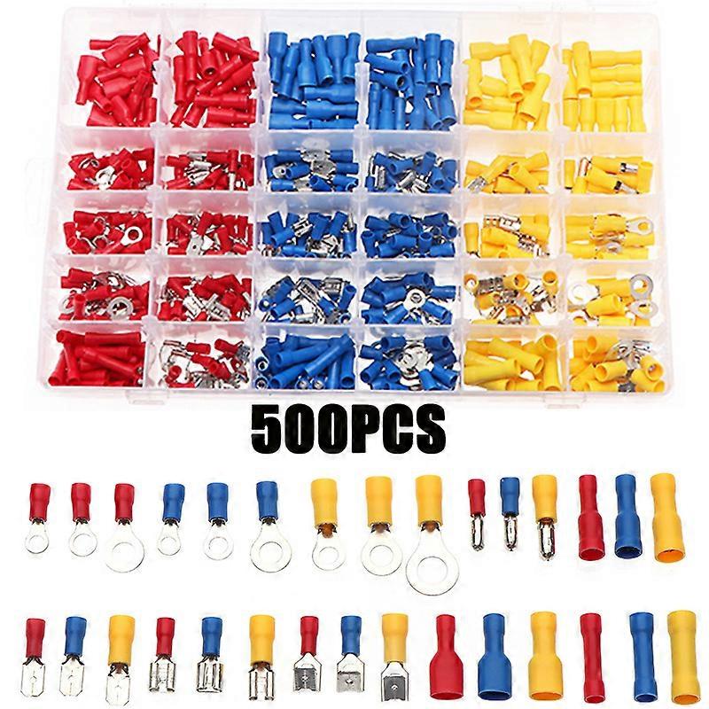 500pcs Insulated Electrical Wire Connector Kit with Crimp Terminals, Spade, Butt, Ring, Fork, and Lugs - Assorted Sizes for Easy Installation and Secu