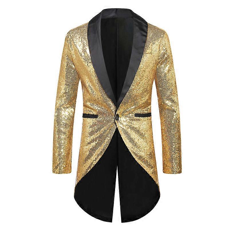 Men's Sequin Tuxedo Tailcoat Swallowtail Suit Blazer Jacket Formal Dress Coat