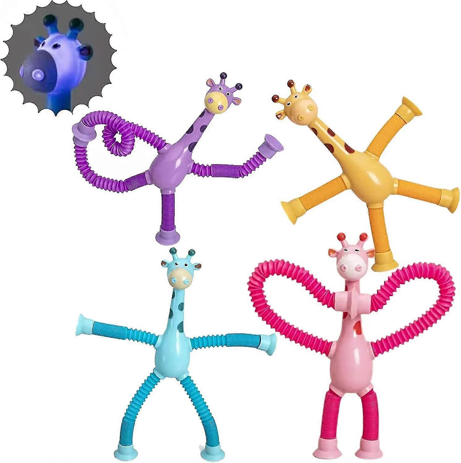4Pcs Telescopic Suction Cup Giraffe Toy, Shape-Changing Giraffe Telescopic Tube Cartoon Puzzle Suction Cup Parent-Child Interactive Decompression Toy