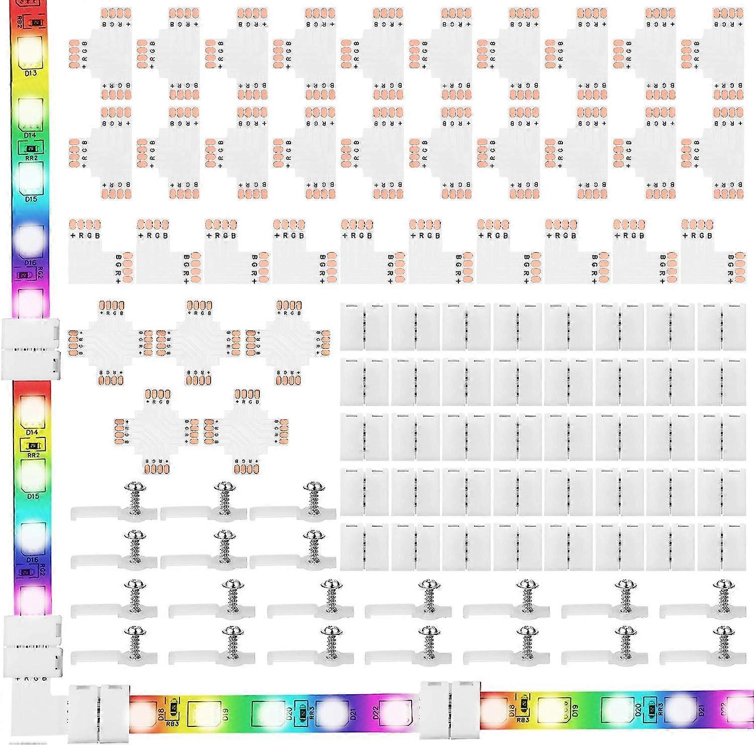 Set of 95 4 Pin LED Strip Light Connector Kit Including Screw Fastener Clips