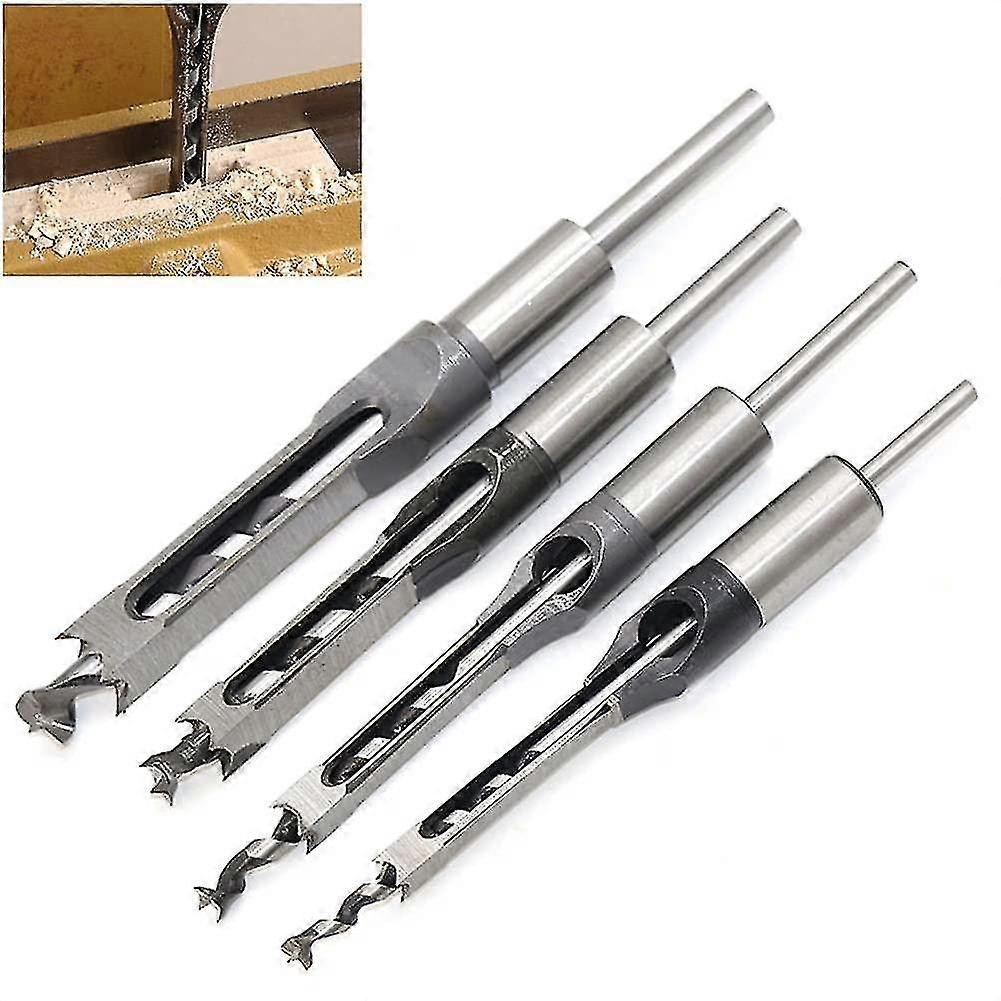 Square Hole Drill Bit, 4pcs Woodworking Mortiser Square Drill Bits, Spiral Drill Bits Kits Mortise Press, Wood Drill Set Space Hole Drill (6.4 Mm / 8