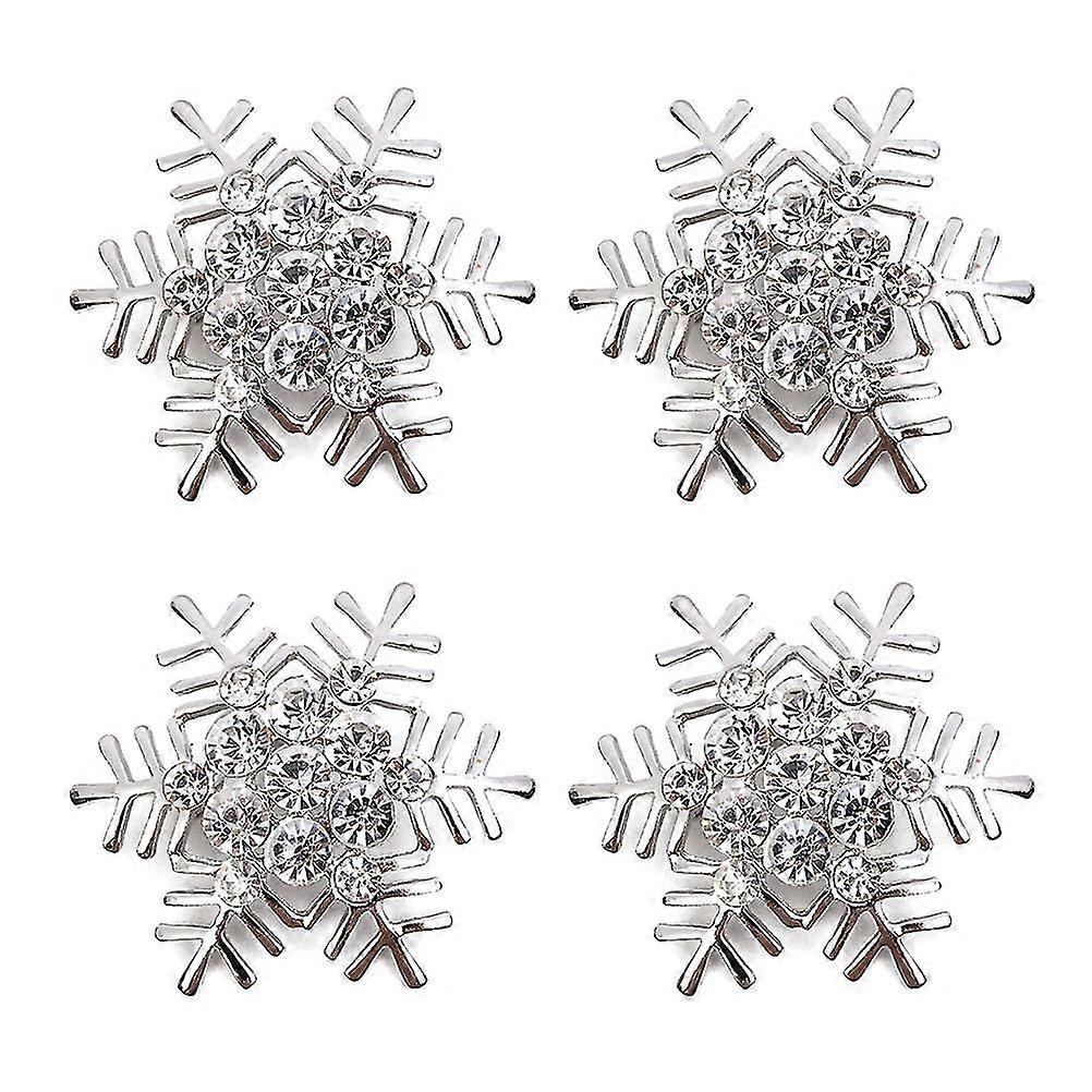 4 Pcs Snowflake Napkin Rings Silver Sparkling Napkin Buckles Metal Napkin Holders Dinning Table Setting For Casual Or Formal Occasions (silver)