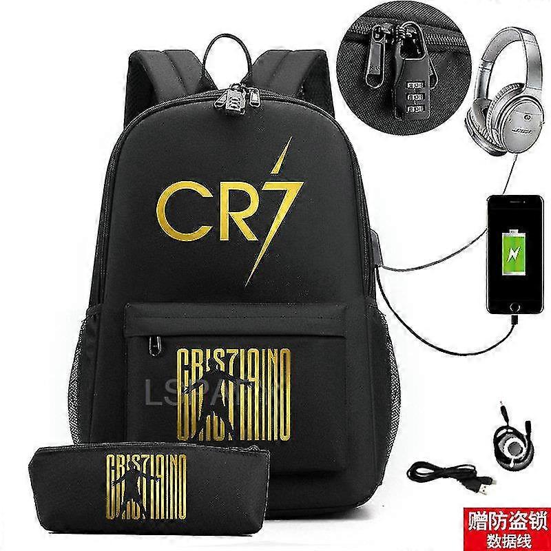 17 Zoll Cr7 Fußball Rucksack Großer wasserdichter Bookag Cr7 Schultaschen Reise Bussiness Laptop Mochilas Rucksack mit Federmäppchen 26
