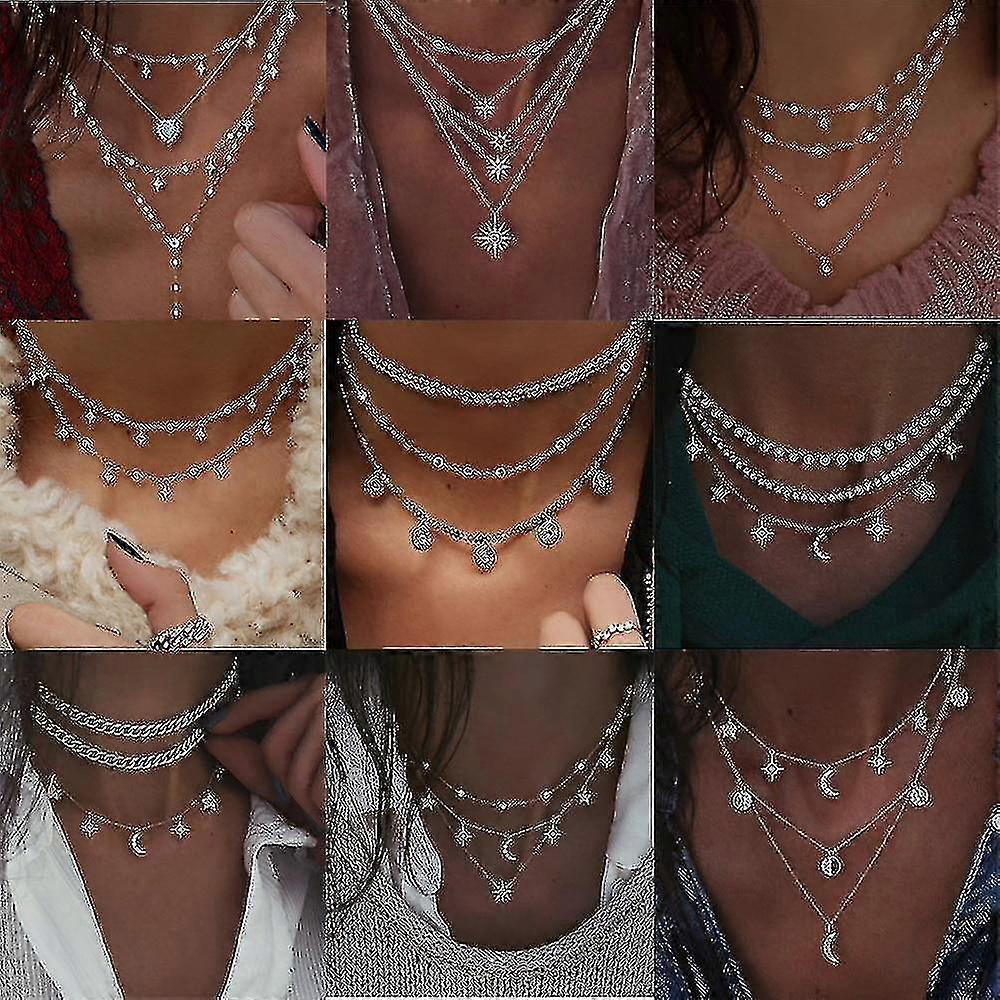 Multi-element Crystal Necklaces, Multiple Layers Pendant Jewelry