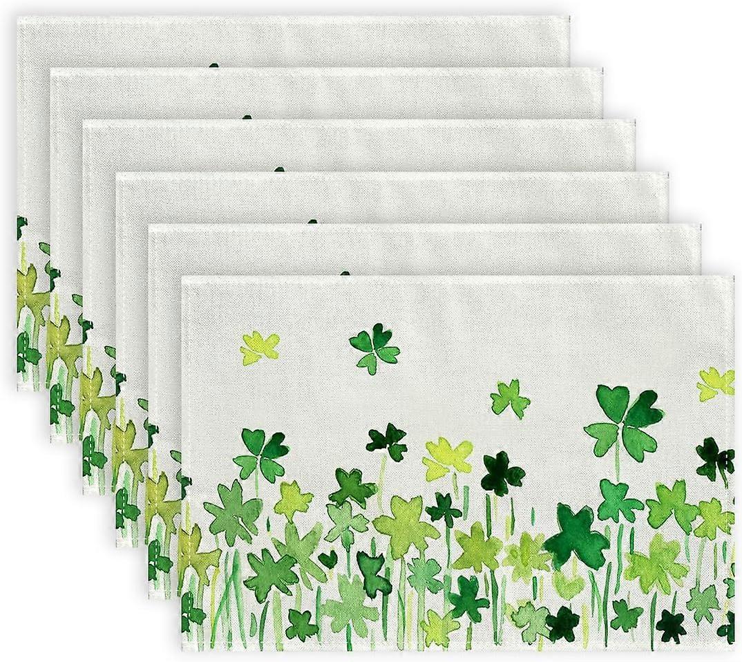 Jogo de 6 Sousplats St Patrick Day 12x18 Polegadas, Verde Trevo Sazonal de Primavera