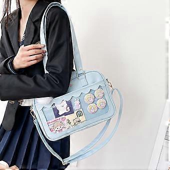 Inshere Borsa a tracolla estetica con spille carine e ornamento, borsa per laptop in nylon borsa giapponese Kawaii per donne uomini beige, Beige