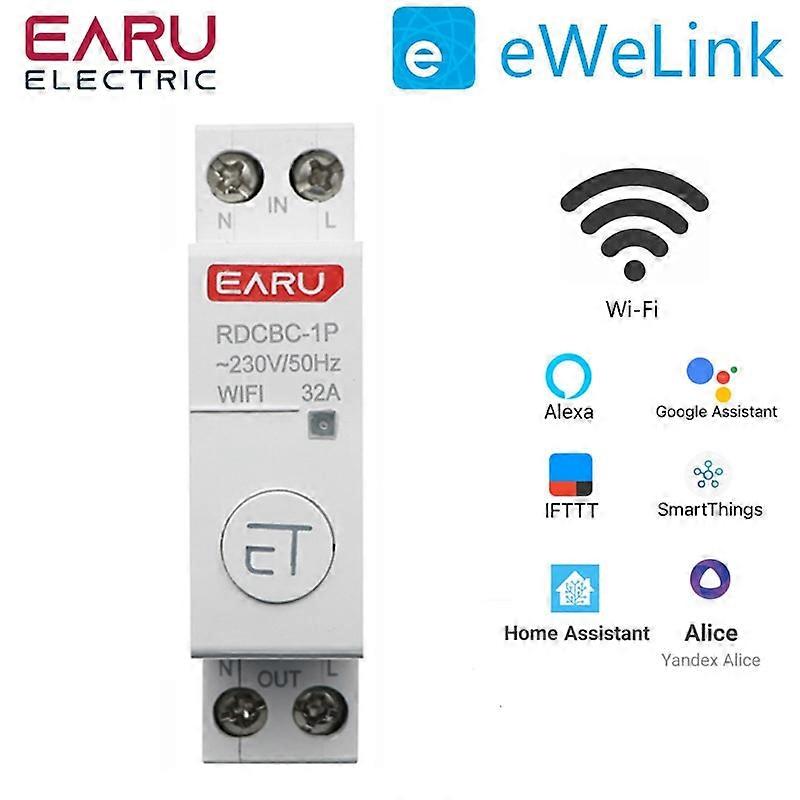 1P + N Din Rail WiFi Circuit Breaker Smart Timer Switch Relay Fjernkontroll Av eWeLink APP med Smart Home Alexa Google Home