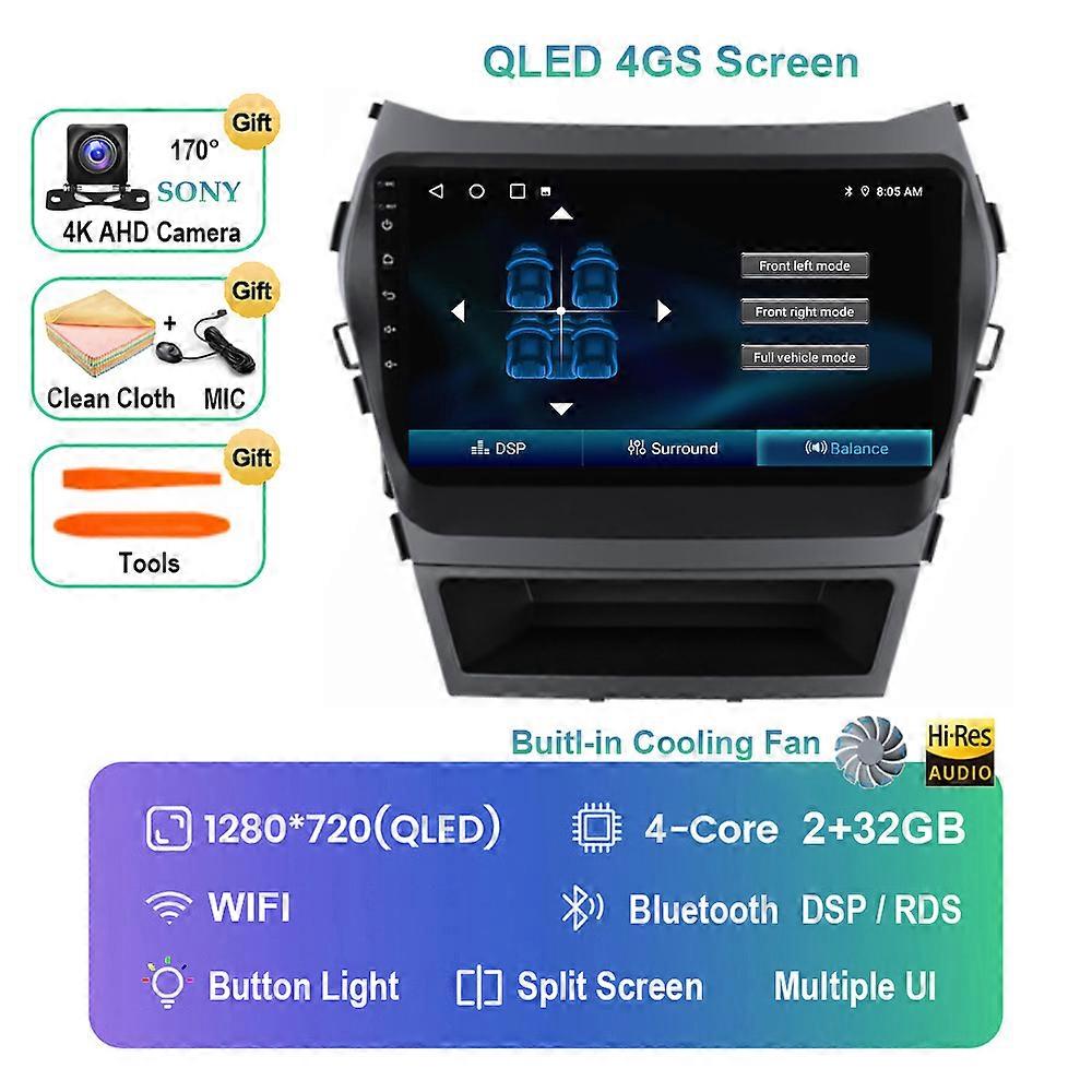 Android 13 Carplay Auto For Hyundai Santa Fe 3 2013 - 2017 Car Radio Multimedia Stereo Video Player 4G WIFI Navigation GPS QLED