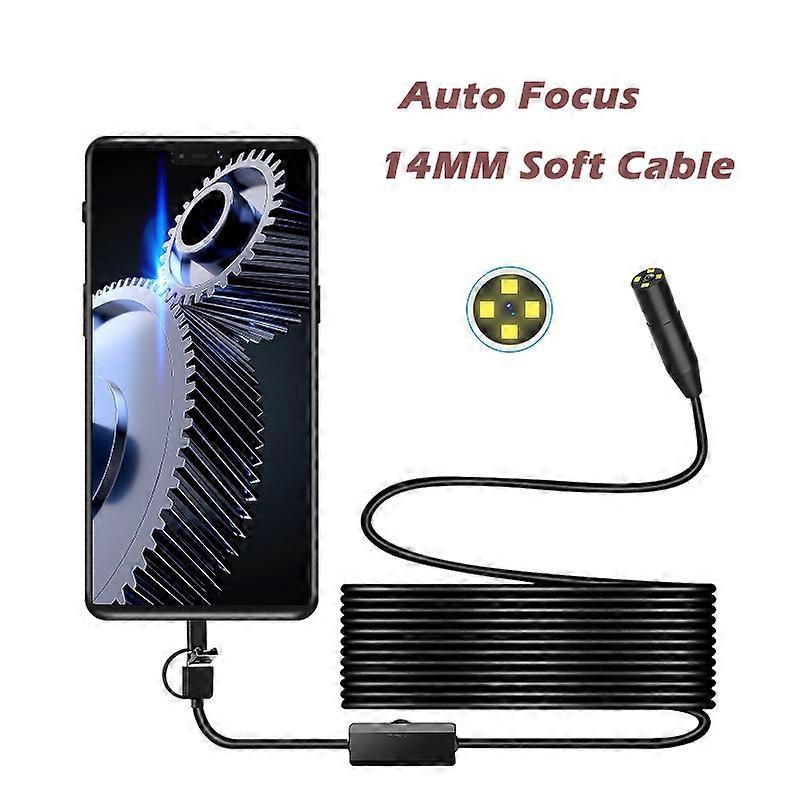 Auto Focus Industrial Endoscope Camera 3X Zoom 5.0MP HD1944P 3IN1 Type-c Micro USB Drain Inspection Snake Borescope Waterproof